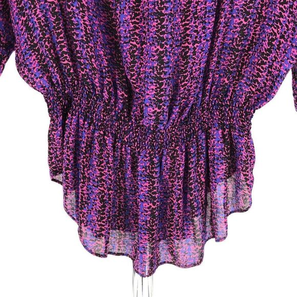 Parker Silk Printed Purple Pink Blouson Smocked Waist Blouse Top - Picture 7 of 12